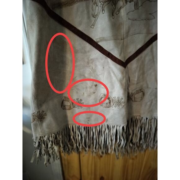 4230) Vintage Unisex Leather Western, Cowboy, Poncho Incised Horse with Fringe - Picture 7 of 8